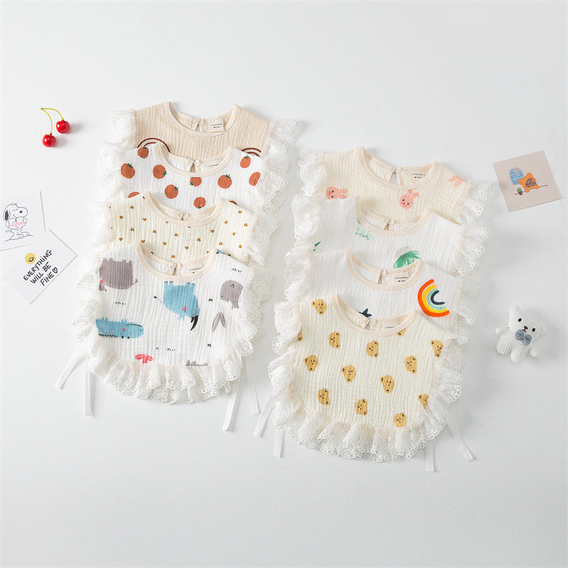 Baby Printed Pattern Lace Belt Design Bibs For Newborn Baby