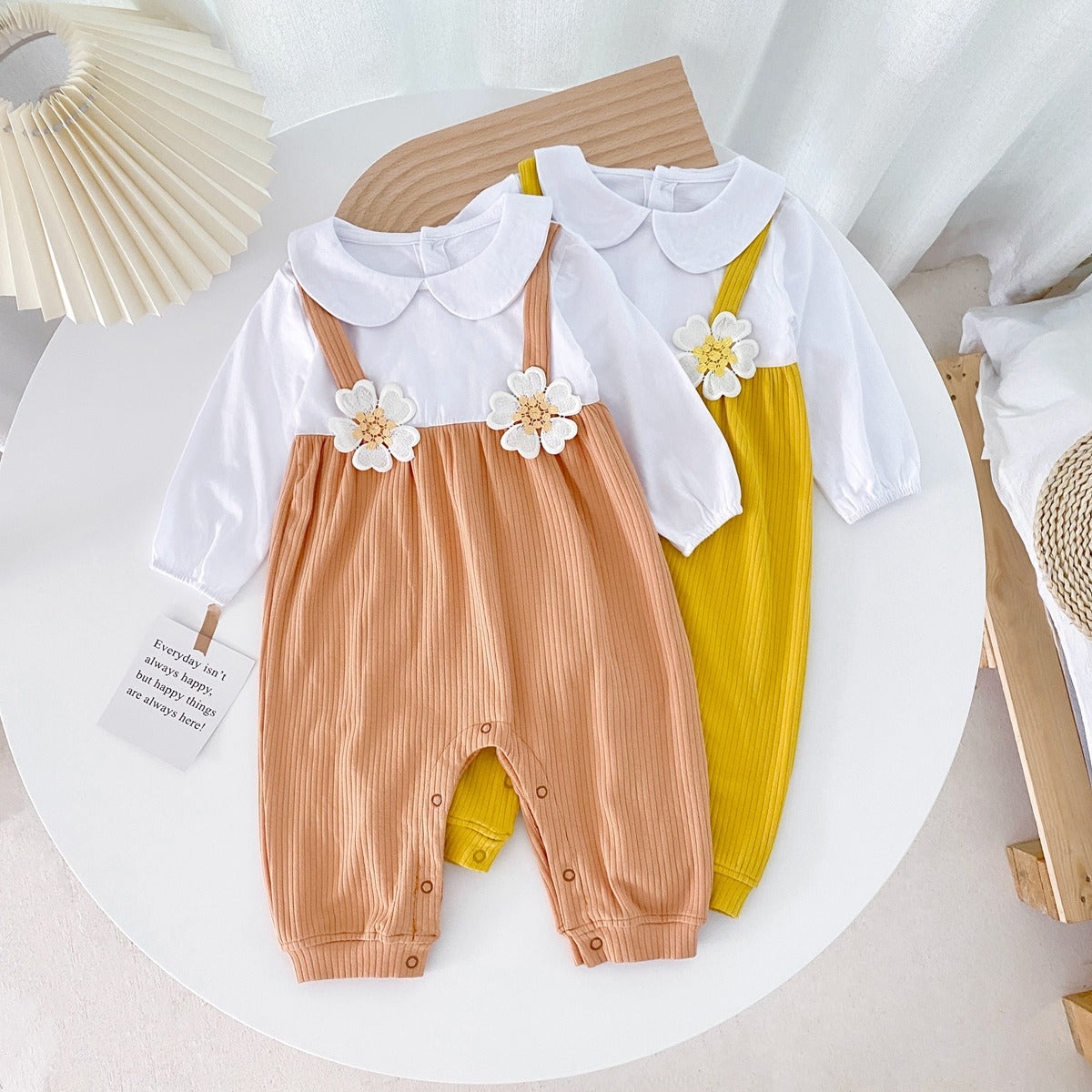 Baby Girl 3D Flower Patched Pattern False 1-Piece Design Doll Neck