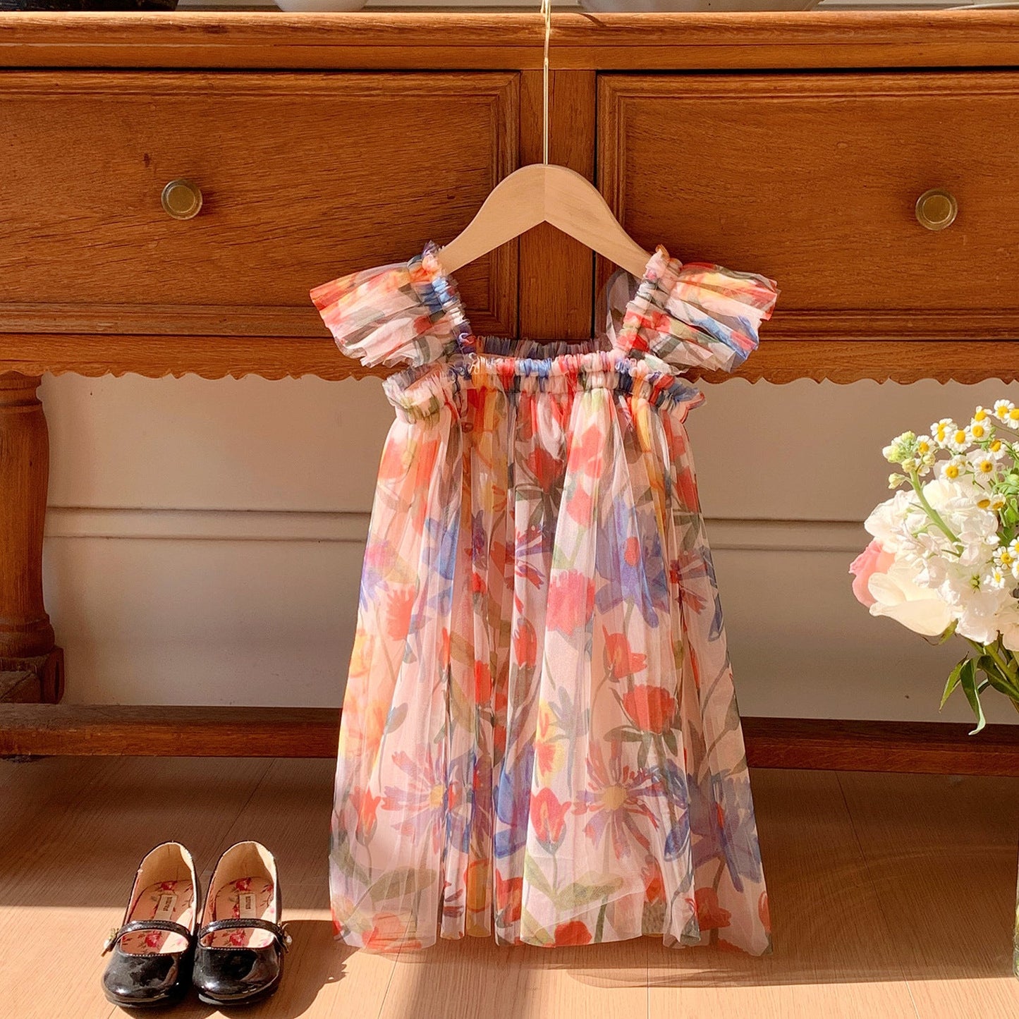 Summer Arrival Baby Kids Girls Cute Fly Sleeves Sweet Floral Tulle