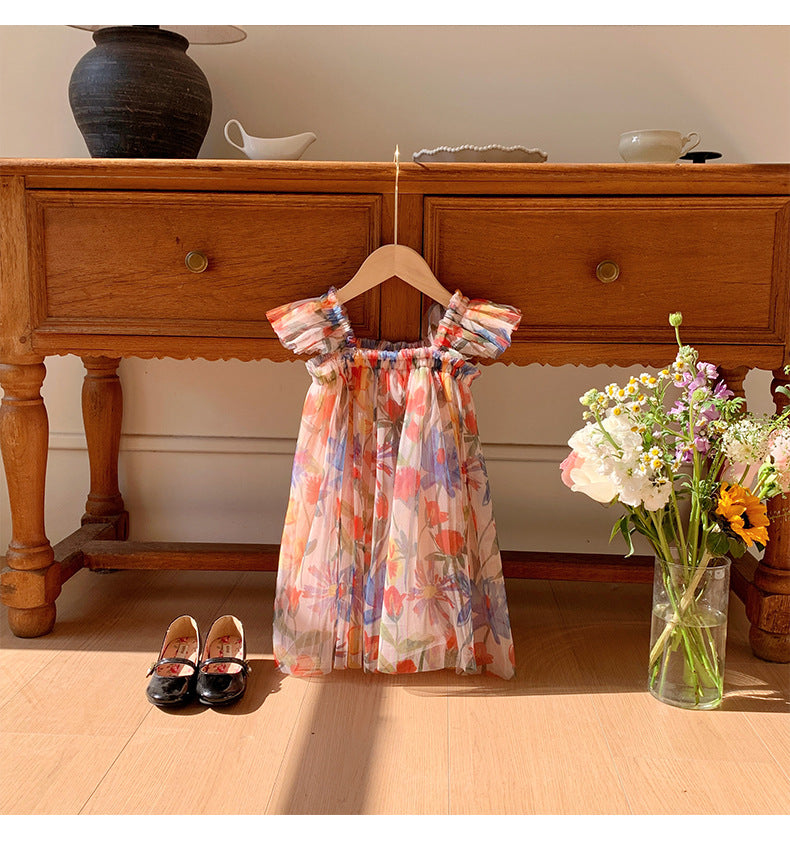 Summer Arrival Baby Kids Girls Cute Fly Sleeves Sweet Floral Tulle