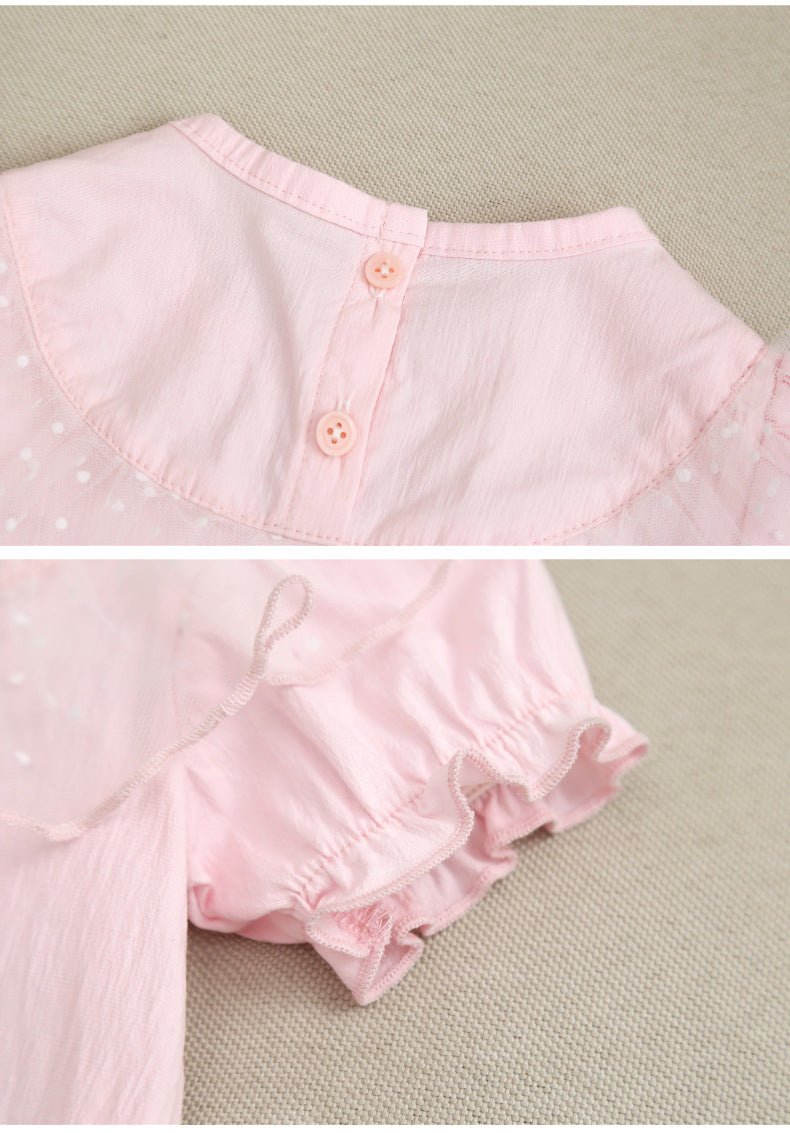 Baby Girl 1pcs Solid Color Polka Dot Graphic Mesh Patchwork Crotch