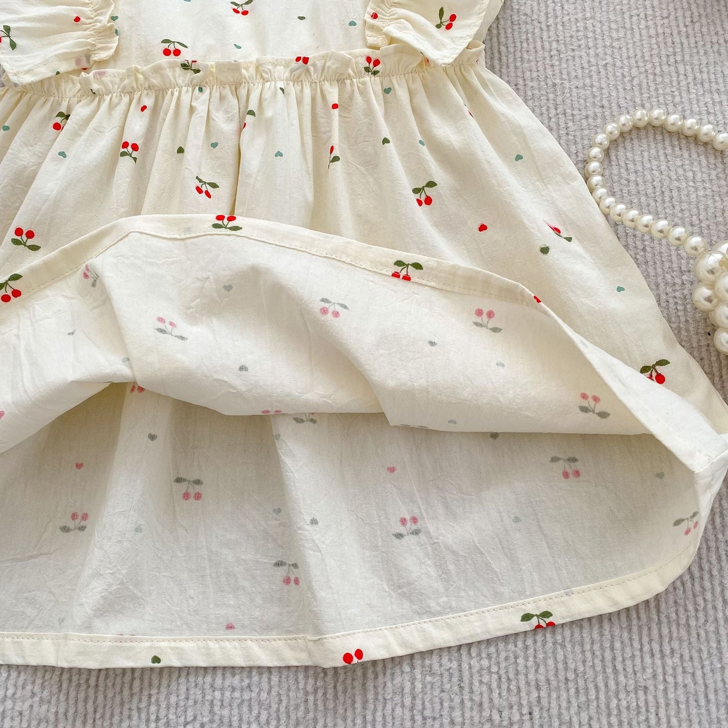 Summer Girls Simple Cherry Pattern Fly Sleeves Onesies and Girls’