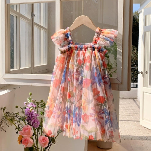 Summer Arrival Baby Kids Girls Cute Fly Sleeves Sweet Floral Tulle